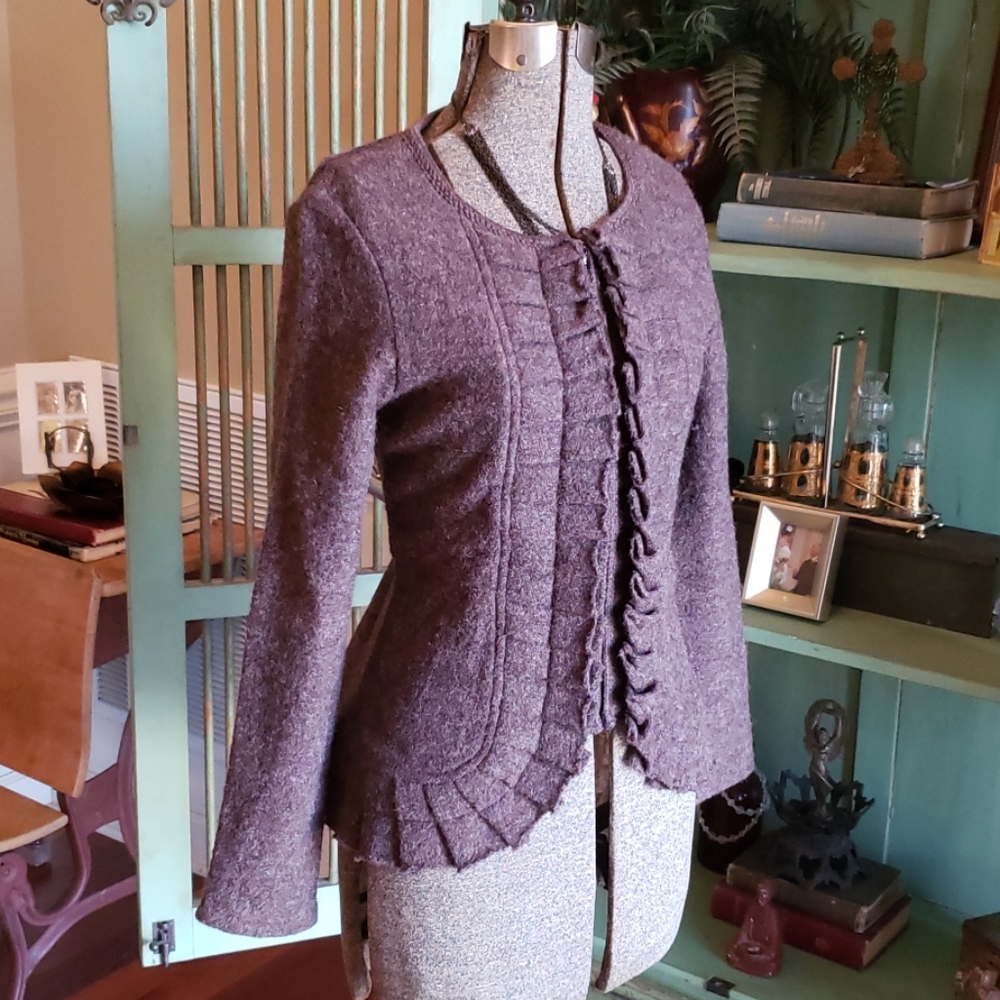 Chocolate Brown Wool Fitted Jacket M